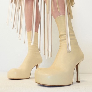 Botines de tacón alto con plataforma y cremallera trasera para mujer, con punta cuadrada ancha y forro de piel, ideales para chicas. - Product Image 5