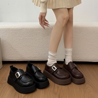 Mocassins à plateforme pour femme Printemps 2026, style britannique, à scratchs, empeigne en PU, semelle épaisse et robuste, chaussures décontractées habillées