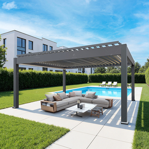 Pergola motorisée en aluminium <span class=keywords><strong>gris</strong></span> de luxe, toit à lamelles moderne, imperméable, résistant au vent, taille personnalisable, gazebo de balcon écologique - Product Image 1