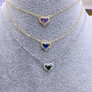 Collana in Argento Sterling 925 con Cuore Viola e Cristallo, Gioiello Regolabile di Lusso per Donne, Placcato Oro con Zirconi, Economico e Portafortuna per Bambini - Product Image 3
