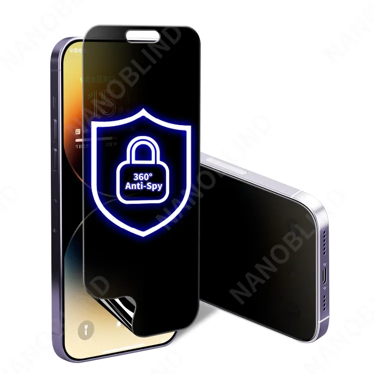 NANOBLIND 4 Way Anti Peeping Blue Light Protecteur d'écran Privacy Screen Guard pour iPhone X XR 11 12 13 14 Pro 15 Pro Max