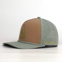 Casquette 5 panneaux personnalisée, imperméable, respirante, en nylon, avec trous découpés au laser et logo brodé sur mesure