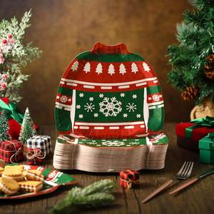 Modernos Platos Desechables de 9.5 Pulgadas con Diseño de Suéter Navideño Festivo, Decoraciones de Mesa de Navidad con Recorte de Lámina Metálica, ¡Venta Caliente! - Product Image 4