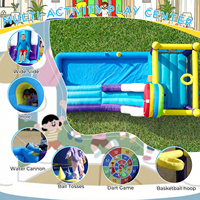 Structure gonflable aquatique combinée avec toboggan, mur d'escalade, obstacles, trampoline, piscine à balles et piscine à jets d'eau