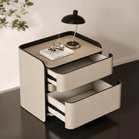 Table de chevet moderne italienne minimaliste de luxe léger en bois massif et cuir, nouveau modèle haut de gamme avec rangement intégral, mobilier de chambre à coucher