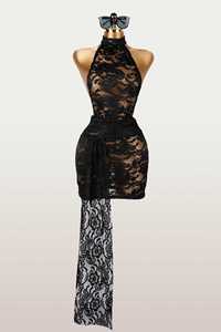 Abito Mini Bodycon da Donna con Scollo all'Americana in Pizzo, Schiena Scoperta e Pannello Drappeggiato - Abiti da Festa Sehe Fashion - Product Image 4