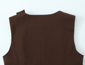 Brown Color Crew Neck Sashes Casual Fashion Vest <strong>Waistcoat</strong> <strong>for</strong> <strong>Women</strong> - Product Image 5