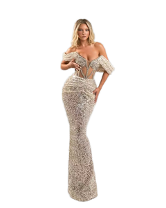 Robe de soirée élégante de haute qualité avec paillettes et perles pour femmes, robe de soirée sexy de style A-line longue jusqu'au sol pour les soirées en boîte de nuit - Product Image 1