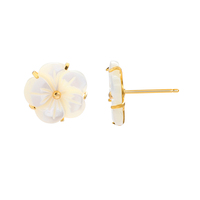 Exquisitos Pendientes Pequeños de Acero Inoxidable con PVD Dorado y Diseño Floral, de Alta Calidad, con Engaste de Garra y Concha Blanca, Pendientes de Flor de Moda