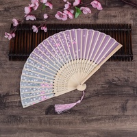 Kipas Lipat Wanita Gaya Jepang Kuno untuk Musim Panas, Kipas Lipat Bambu Cina Kerajinan Bambu Klasik Berbahan Kain Retro