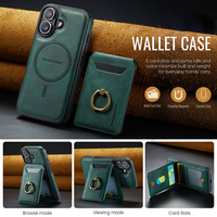 Étui magnétique pour iPhone 17/16 en cuir PU avec portefeuille, blocage RFID, support anneau et recharge sans fil – Vente en gros