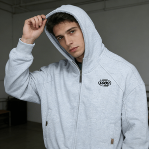 เสื้อฮู้ดซิปถักลายแจ็คการ์ดแบบสั่งทำ OEM ทรงโอเวอร์ไซส์ ระบายอากาศได้ดี สไตล์วินเทจลำลองสำหรับฤดูหนาว เหมาะสำหรับทั้งชายและหญิง - Product Image 1