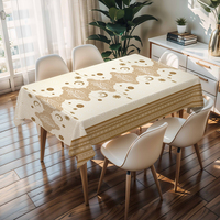Nappe de jardin vintage RNPT à imprimé géométrique, blanche, infroissable, avec dos en PU, résistante à l'huile et facile à nettoyer