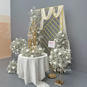 Su misura di seta bianca rosa bianca Babysbreath fiore di nozze corridore centrotavola fiore sfondo fiore arco per la decorazione di nozze