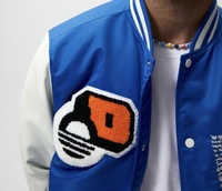 Veste de baseball en polyester bleu et blanc pour homme avec logo en chenille, vente chaude, qualité supérieure, vestes universitaires pour hommes
