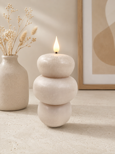 Bougie LED sans flamme à 3 couches, effet galets empilés, en cire de soja naturelle, avec flamme vacillante, lampe à flamme artificielle, bougie sculptée en pierre minimaliste - Product Image 4