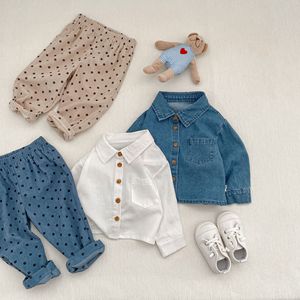 Áo sơ mi denim bé trai bé gái mùa xuân thu Engepapa, áo dài tay chất liệu cotton cho trẻ sơ sinh - Product Image 1