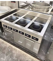 Table de cuisson à induction commerciale en acier inoxydable à 6 brûleurs, 18 kW, cuisinière à induction plate sur pied, commande par bouton, grande cuisinière à induction