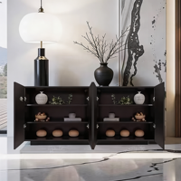 Buffet moderne de luxe avec base en acier carbone, armoire de rangement en contreplaqué à grain de bois pour meubles de salle à manger