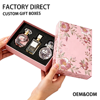 Boîte rigide personnalisée avec couvercle et base roses, thème floral, insert en éponge, impression de logo en couleur, emballage de luxe pour coffret de parfum, fabrication en usine
