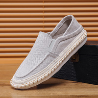 Mules en toile grises pour hommes – Modèle à enfiler, respirantes et légères, chaussures d'été avec semelle texturée en caoutchouc blanc