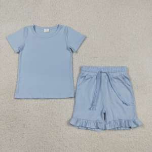 Conjunto sin mangas para niña GSSO3385 rts Little Active Girl con estampado de flores, lazos rosas y volantes, venta al por mayor para niños - Product Image 6