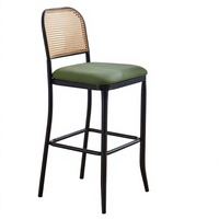 Tabouret de bar commercial de luxe de style nordique avec structure en fer forgé et dossier en osier personnalisé, idéal pour les salons de thé et restaurants