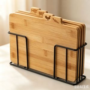 Ensemble de planches à découper en bambou, 4 pièces avec support de rangement, outil de cuisine, antibactérien, facile à nettoyer - Product Image 3