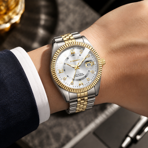 X-GEQCK Nuevo Reloj de Diamantes para Hombre, Reloj de Cuarzo de Acero Inoxidable de Alta Calidad, Reloj de Lujo para Hombre con Brazalete Dorado y Azul, Relojes Hombre - Product Image 6
