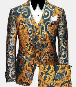 <span class=keywords><strong>Costume</strong></span> de bal sur mesure classique mariage hommes smoking double boutonnage doré <span class=keywords><strong>baroque</strong></span> floral smoking 3 pièces hommes costumes jacquard - Product Image 1
