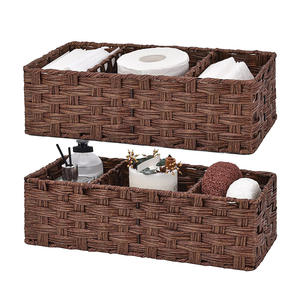 Tessuto artificiale impermeabile in <span class=keywords><strong>vimini</strong></span> a 3 sezioni marrone per l'organizzazione e la decorazione del bagno - Product Image 2