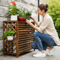 Cache-climatiseur extérieur en bois personnalisé avec design à persiennes, meuble de rangement décoratif pour unité de climatisation, pour jardin et terrasse