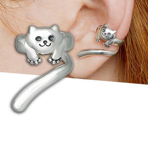 Orecchini a polsino E3136 in argento antico a forma di gatto per donna, graziosi gioielli alla moda a forma di animale, accessorio regalo in lega - Product Image 1