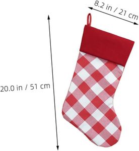 Factory Hot Selling Classic Plaid Hanging Xmas Sock Set Large Gingham Canvas Christmas Socks With Custom Pompom Drawstring - Product Image 2