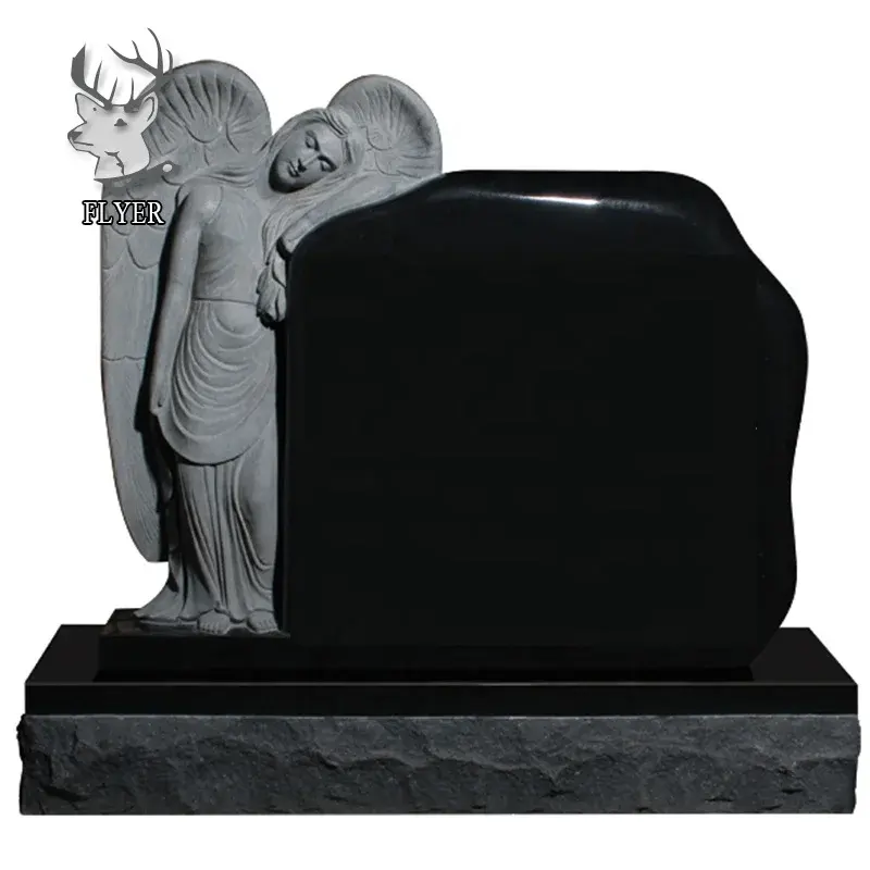 Kustom monumen absolute hitam granit headstone dengan patung malaikat gravdiamond