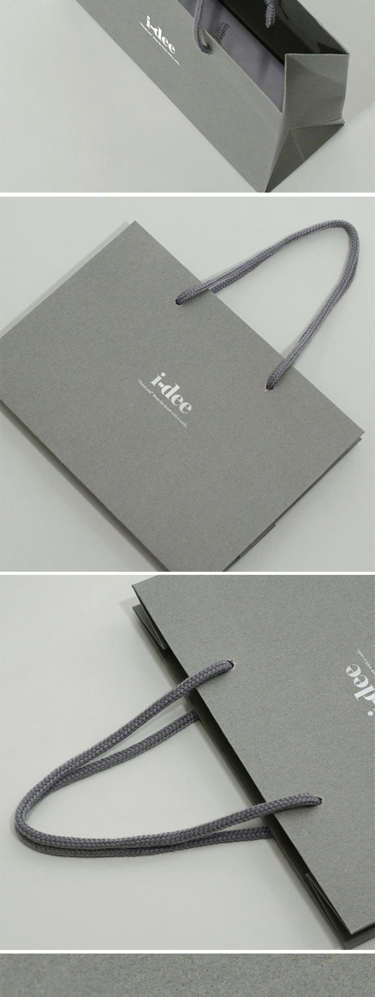 Custom Logo Grey Kraft Paper Packaging Shopping Gift Bag For Clothing Shoes Garment