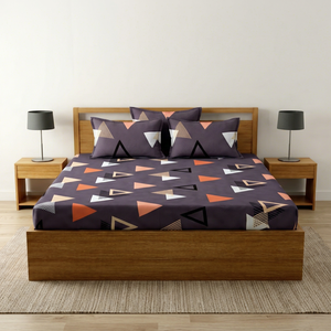 Juego de Sábanas Planas de Algodón Moderno, 200 Hilos, Grado A, Triángulos Morados, Naranjas y Blancos, para Adultos, Uso en el Hogar y Hoteles, para Todas las Estaciones, Lavables - Product Image 1
