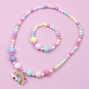 <span class=keywords><strong>2022</strong></span> mode bijoux enfants colliers coréen enfants fille arc-en-ciel perle Bracelet collier ensemble arc-en-ciel pendentifs bijoux - Product Image 1