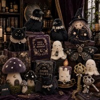 Nouveauté : Ensemble de peluches gothiques sombres Sorcière, Corbeau, Chat noir, Fantôme, Chauve-souris, Lune, Champignon