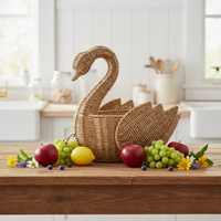 Cesta de Seagrass em Forma de Cisne Feita à Mão, Fruteira Rústica para Decoração de Cozinha