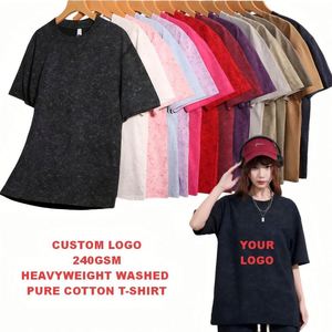 T-shirt personnalisé 240 GSM en coton 100 % pour homme, délavé, unisexe, décontracté, avec logo pour femme - Product Image 1