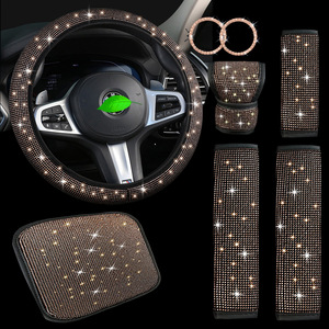 12 Uds. De accesorios ostentosos <span class=keywords><strong>para</strong></span> Interior de coche, funda Universal <span class=keywords><strong>para</strong></span> <span class=keywords><strong>volante</strong></span> de coche, soporte de teléfono de plástico, visera, funda de tejido, cinturón de seguridad Pa - Product Image 1