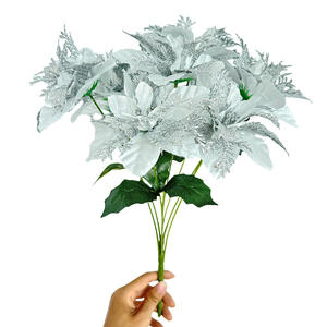 9 زهور بوينسيا اصطناعية يدوية الصنع طويلة الأمد مع لمعان للزينة في أعياد الميلاد وحفلات الزفاف، باقة بالجملة - Product Image 5