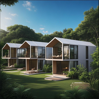 Villa Prefabricada de Acero de Alta Calidad de 2 Pisos con Campana Europea, Personalizable, Aislada, Resistente al Viento, con Techo Triangular Tipo Sándwich Impermeable