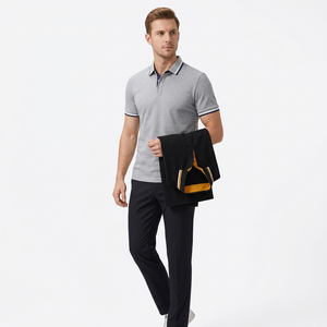 Men's Short Sleeve for Shirt Solid Color Cotton Knitted Breathable Casual Regular Fit <b>Black</b> Gray Polyester/Cotton Front Logo - Product Image 3