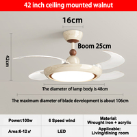Lampe de ventilateur de plafond LED décorative moderne de 42 pouces avec moteur à courant continu élevé rétractable et haut-parleur BT télécommande lumières de la Chine