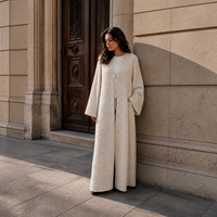 Abaya tricotée d'hiver Mexizo, cardigan ouvert sur le devant pour femmes musulmanes avec cordon de serrage, 100 % polyester, vêtement islamique modeste de Dubaï