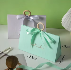 Luxury Art <b>Paper</b> Handbag Gift Boxes With Wooden Handle Ribbon Embossing Hot Stamping Best Wishes Design Rigid Packaging - Product Image 3