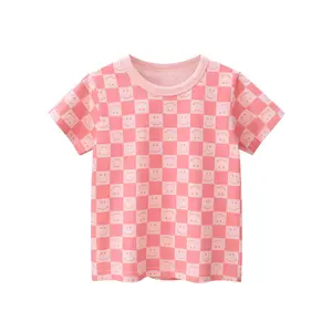 100% 棉定制儿童格子t恤粉色印花t恤儿童定制印花t恤