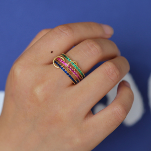 Fashion Women Lady Jewelry Red Green Blue Cz Eternity <strong>Stack</strong> <strong>Ring</strong> Set Gorgeous European Female Finger Jewelry - Product Image 6
